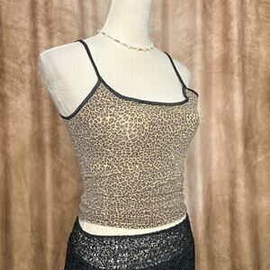 Vintage Y2K Leopard Animal Print Cami Tank Top Fitted Round Neck Indie McBling